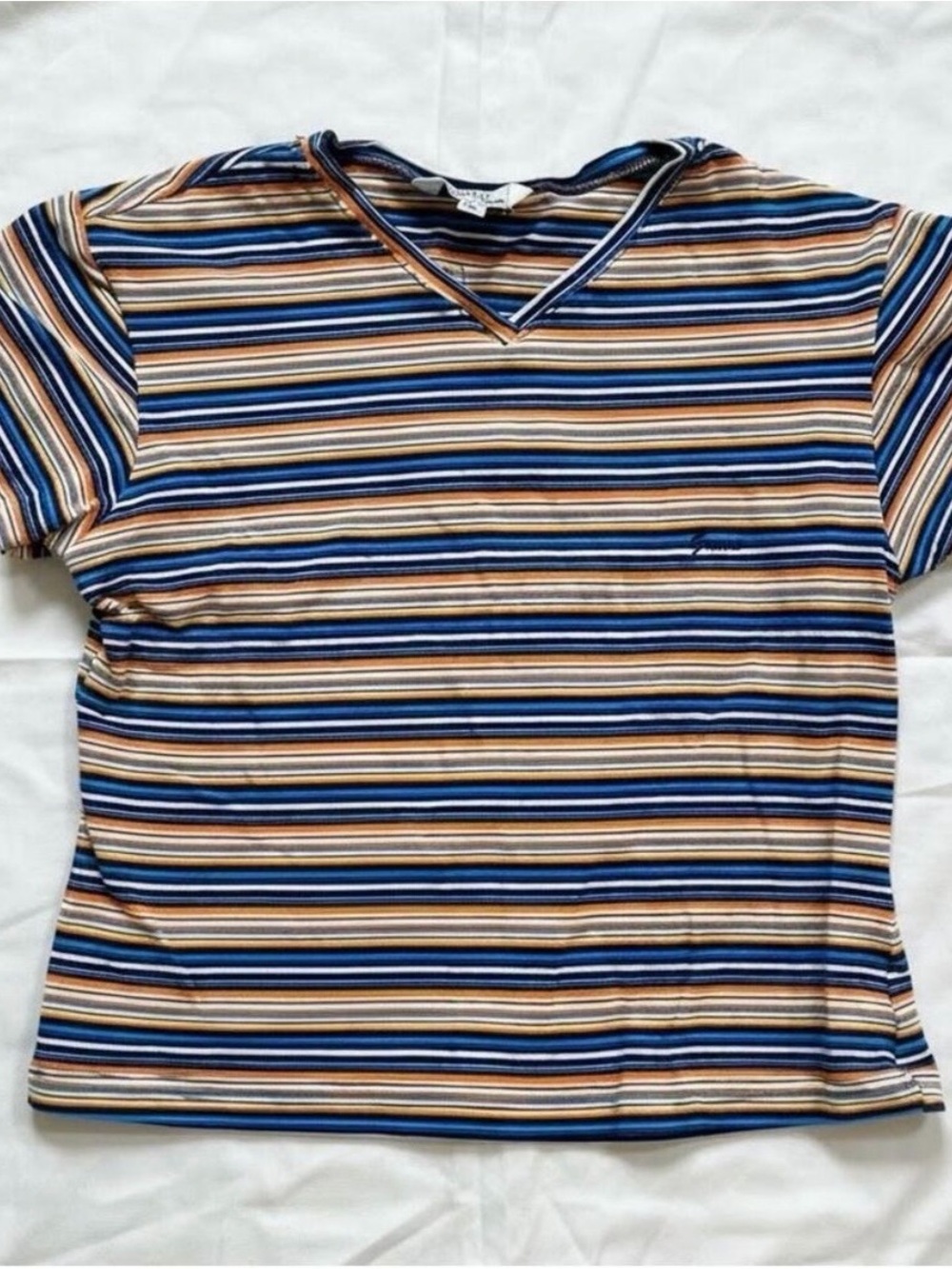 Guess Y2k Blue Orange Striped Cropped Tee Youth XL Womens S